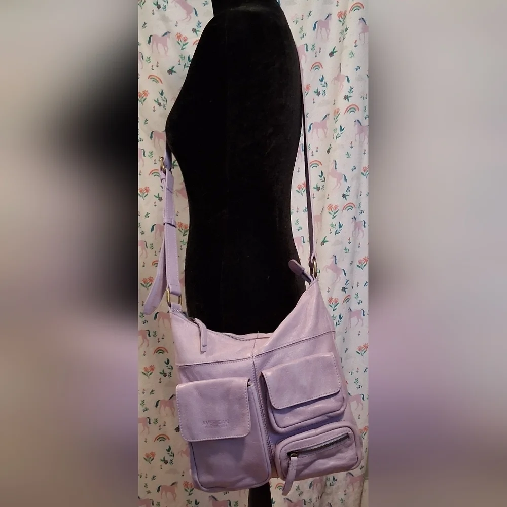 EUC American Leather ALC Jordan Purple Boho Causal Neutral Messenger Purse Bag